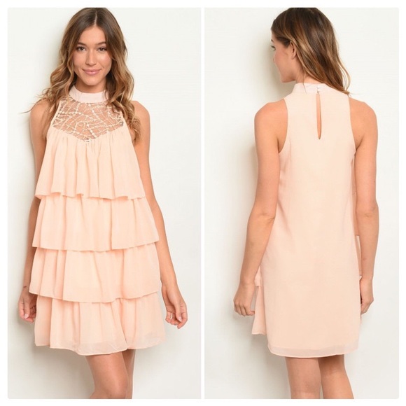 littlegypsie Dresses & Skirts - Bridgett Tiered Peach Ruffle A-Line Mini D…